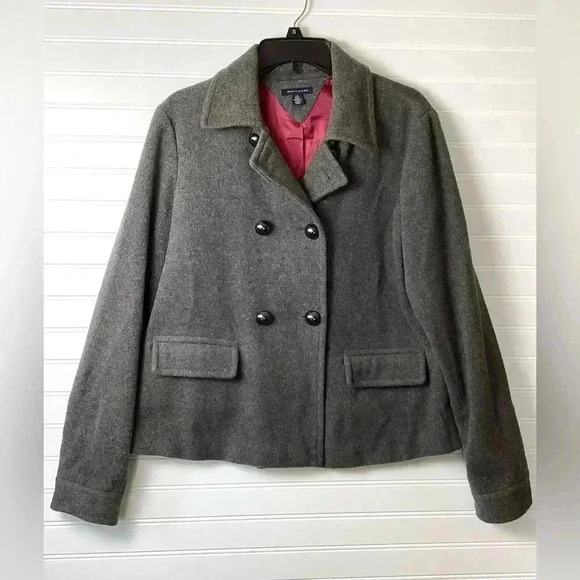 Tommy Hilfiger Gray Wool Double-Breasted Peacoat Women's Size Large Wool Blend - Picture 1 of 10